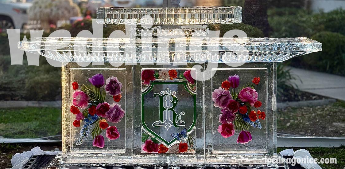 flowered ice bar in Biloxi with the weddings page title overlaid
