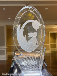 bunny sniffing flower ice sculpture at Easter brunch