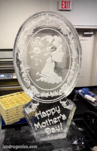 a Mother's Day cameo ice sculpture, still in the kitchen