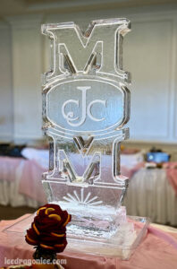 vertical MOM ice sculpture for the Country Club of Jackson (with their logo)