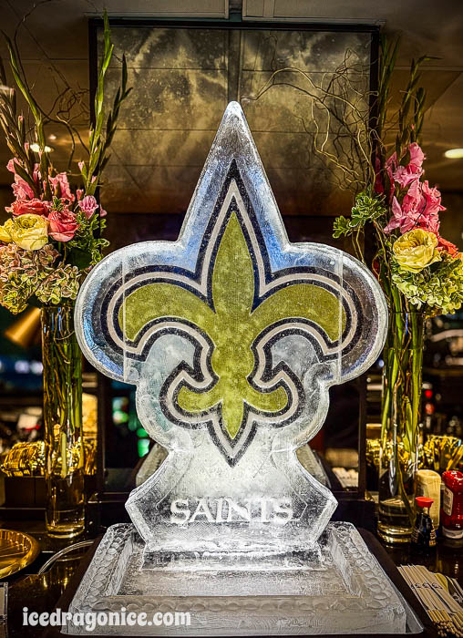 New Orleans Saints gold and black fleur de lis ice sculpture by ice dragon ice sculptures