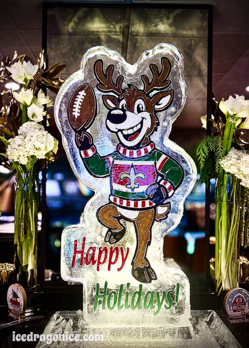 New Orleans Saints holiday reindeer ice sculpture by ice dragon ice sculptures