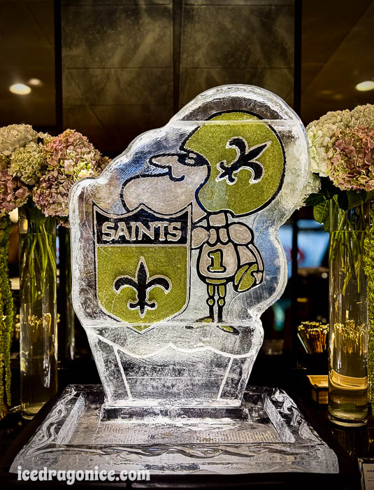 New Orleans Saints Sir Saint ice sculpture by ice dragon ice sculptures